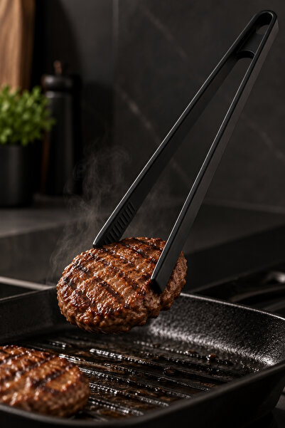 Meturas Black Silicone Spoon Colander Bamboo Handle Tongs Tableware Holder