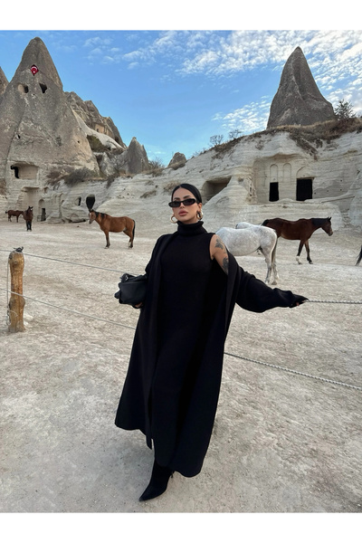 kırmızı butiks Black Dress Cardigan Knitwear Double Set