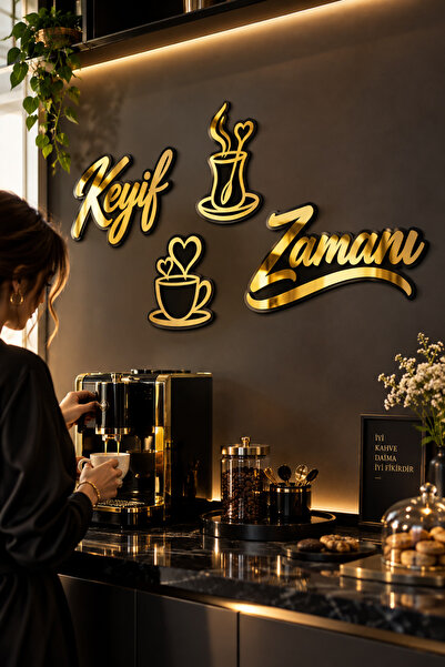 LucitART Keyif Zamanı Kahve Köşesi Duvar Dekoru – 1 mm Gold & 3 mm Siyah Çift...