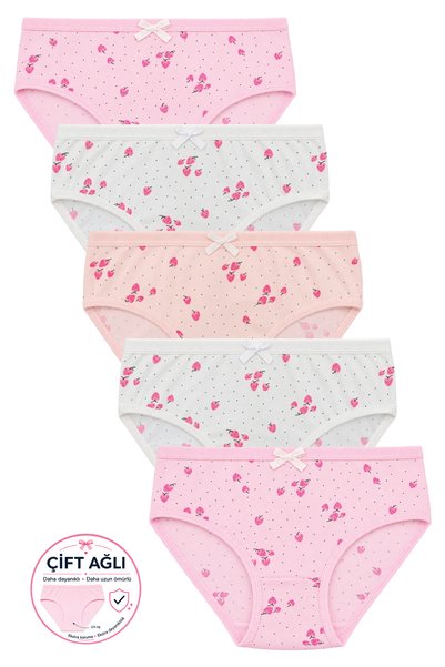 biyokids Kız Çocuk Külot 5'li Paket Çift Ağlı %95 Pamuk %5 Elastan Esnek Kumaş