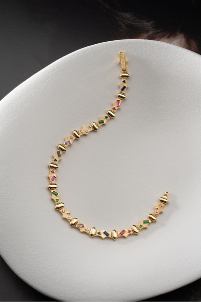 Silvano Jewelry 925 Ayar Gümüş Renkli Taşlı Altın Model Bileklik