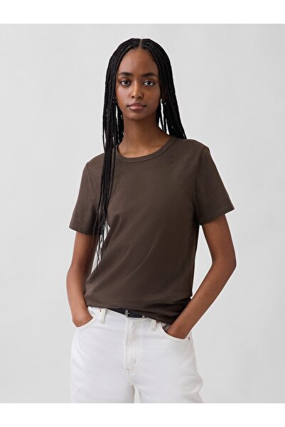 GAP Kadın Kahverengi Organik Pamuk VintageSoft T-Shirt