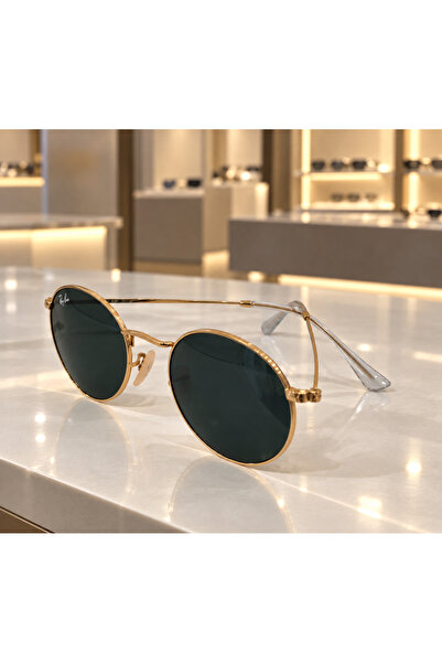 Orijinal Unisex Yuvarlak Güneş Gözlüğü RB3447 001 50-21 Altın Metal Çerçeve G-15 Koyu Yeşil Cam