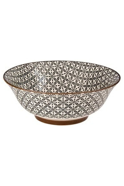 OEM Round Ceramic Bowl Beige with Black Patterns 960ml