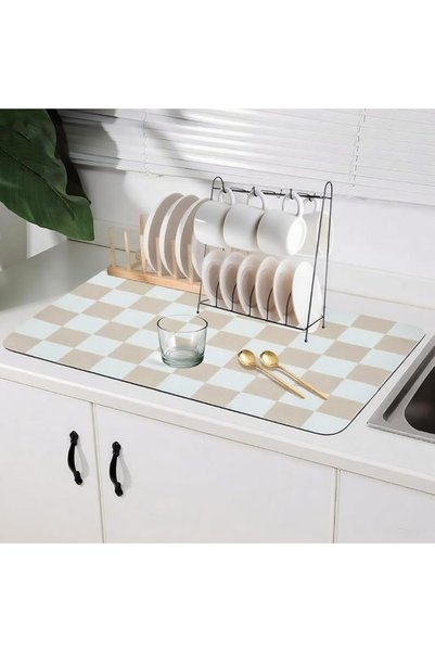 GENERAL Checkered Dish Drying Mat for Kitchen Counter, Coffee Bar Station Acc...