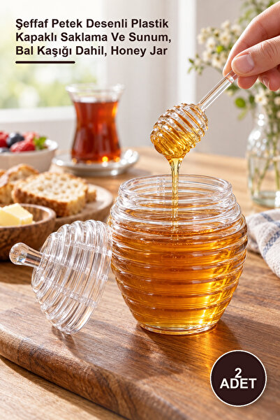 Yenilig 2 Pieces of Honey Jar – Transparent Honeycomb Patterned Plastic Lid f...