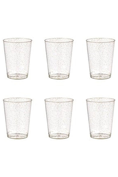 OEM Set Pahare Shot Reutilizabile din Plastic Transparent cu Glitter Auriu 60...