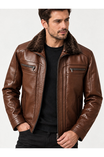DESAR Men's Genuine Leather Coat Black – Classic Cut, Zippered Leather Jacket