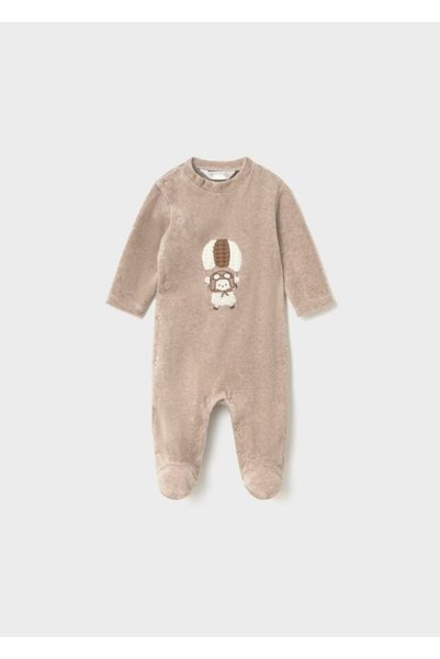 MAYORAL Yenidoğan Erkek Bebek İkili Kadife Pijama Takımı Açık Kahverengi