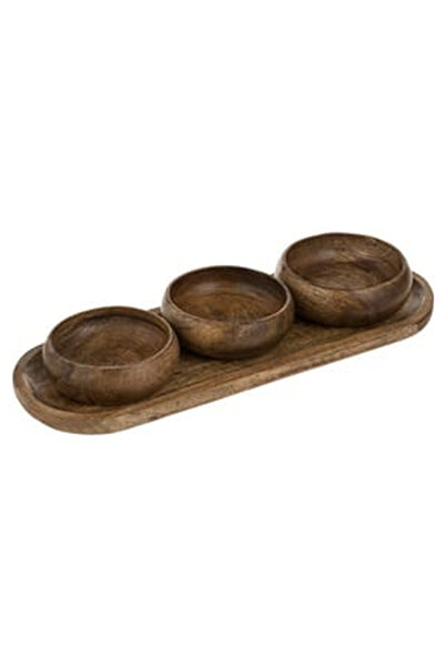 OEM Brown Wooden Platter with 3 Spaces for Appetizers 36x13x2cm - 4pcs