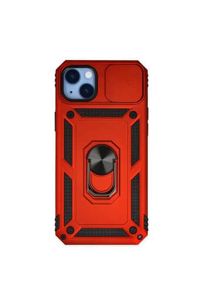 OtoTech غطاء سيليكون لـ Apple iPhone 14 Plus مع حلقة عدسة - أحمر