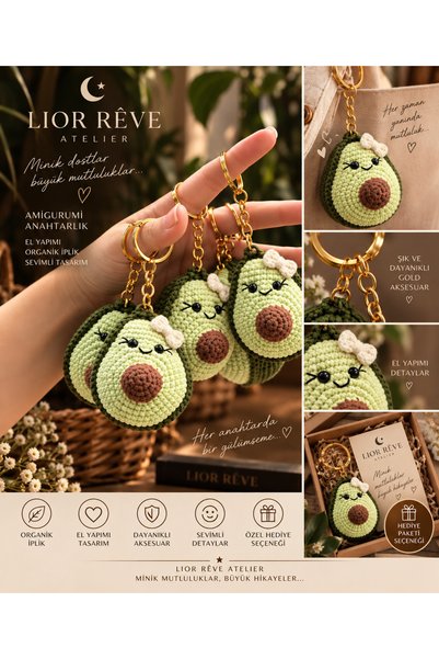 LİOR REVE ATELİER Lior Rêve Atelier Amigurumi Avocado Girl Keychain Handmade ...