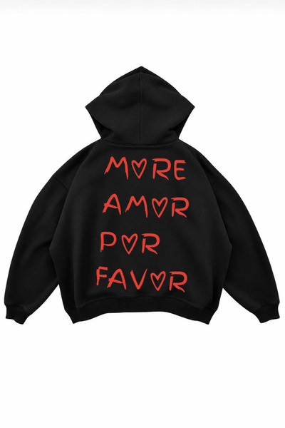 genosha Mor Amor Por Favor Printed Oversize Hoodie Hooded Sweatshirt