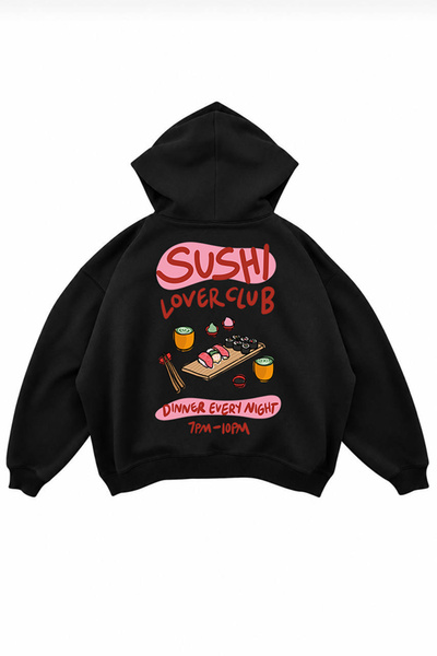genosha Hanorac supradimensionat cu glugă, imprimat cu tema Iubitorii de sushi