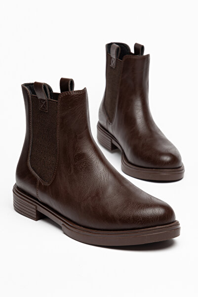 Dubais Shoes Γυναικείες δερμάτινες καφέ ελαστικές μπότες με θερμο-σόλα