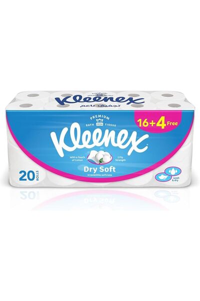 Kleenex لفة ورق تواليت جاف وناعم، طبقتين، عبوة تحتوي على 20 × 200 ورقة