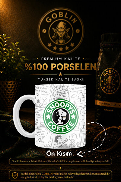 Goblin Snoopy Peanuts Coffee Baskılı Porselen Kupa Bardak - Sevimli Çizgi Fil...