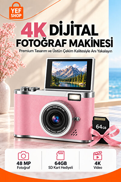 YEF SHOP 4K Dijital Fotoğraf Makinesi 48MP Flip Ekranlı Vlog Kamerası Flaşlı ...