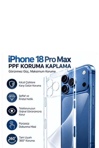 ucuzmi İphone 18Pro Max Uyumlu PPF Kaliteli Şeffaf Sararma Yapmayan Full Çerçeveli Telefon Kaplaması