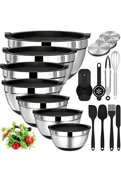 XICEN Mixing Bowls with Lids Set,7PCS Stainless Steel Bowls with 3 Grater Att...