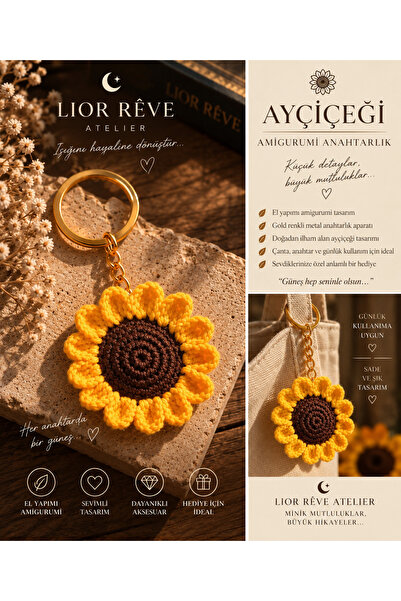 LİOR REVE ATELİER Lior Rêve Atelier Handmade Sunflower Autumn Amigurumi Keych...