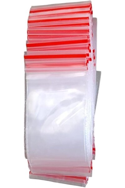 FWM 100PCS Clear Plastic Storage Bags with Red Zip Seal, Resealable (7X5 CM)