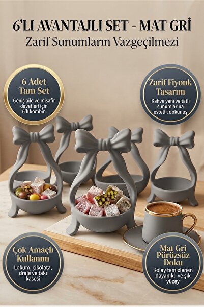 Jüjü Design 6'lı Fiyonk Tasarımlı Lokumluk Şekerlik ve İkram Kasesi Seti