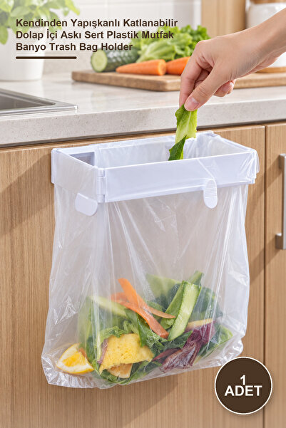Yenilig 1 Piece Trash Bag Holder – Self-Adhesive Foldable Cabinet Hanger Hard...
