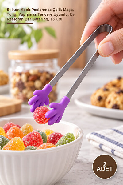 Yenilig 2 Pieces of Cute Hand-Shaped Tongs – Silicone-Coated Stainless Steel ...