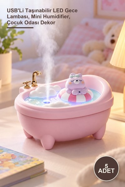 Yenilig 5 Adet Küvet Tasarımlı Hava Nemlendirici – USB'Li Taşınabilir LED Gece Lambası, Mini Humidifier, Çocuk Odası Dekor