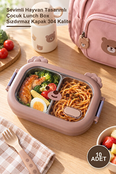 Yenilig 10-Compartment Stainless Steel Lunch Box – Cute Animal Design Kids Lu...