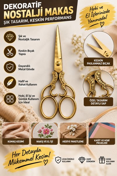Massaltay Foarfece Nostalgic – Foarfece metalice cu model vintage pentru brod...