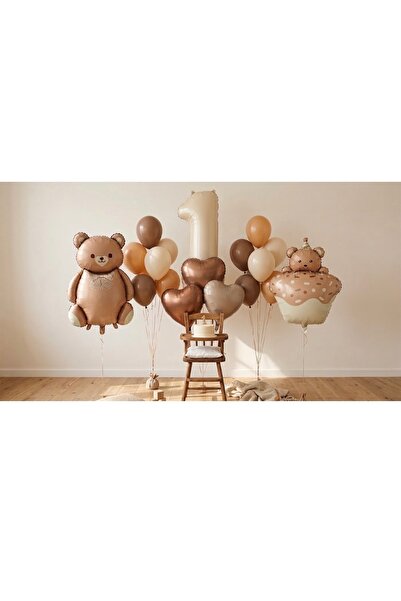 Öztürkpartievi مجموعة بالونات عيد ميلاد السنة الأولى بتصميم دب ريترو