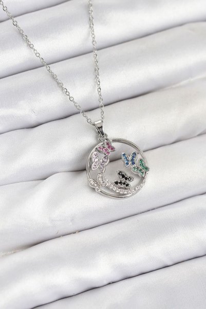 Generic Brand 316L Steel Chain Silver Color Zircon Stone Butterfly Women's Ne...
