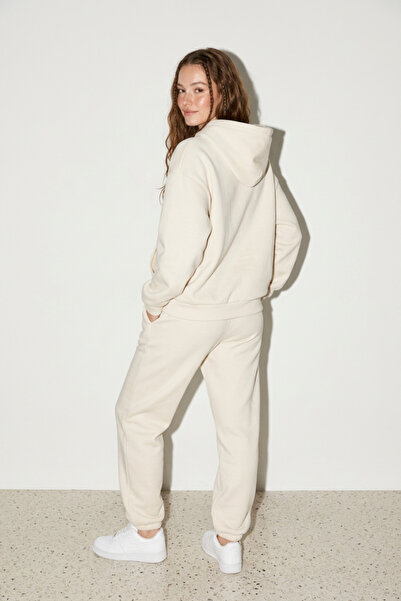 Runades Kadın Pamuklu Kapüşonlu Cepli Oversize Sweatshirt Eşofman Takımı