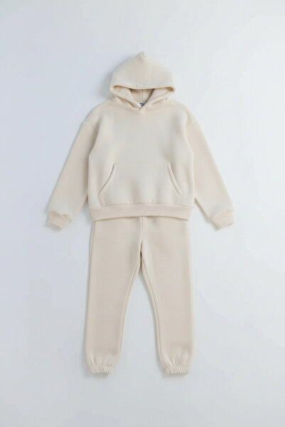 Runades Kadın Pamuklu Kapüşonlu Cepli Oversize Sweatshirt Eşofman Takımı