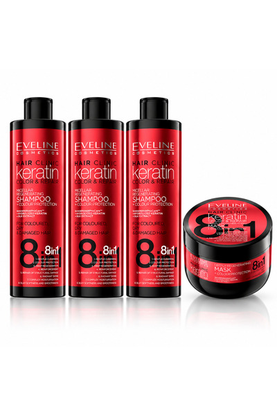 Eveline Cosmetics Set Eveline Hair Clinic Keratin – 3 × Șampon 400 ml + Mască...