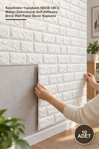 Yenilig 10 Adet 3D Tuğla Desenli Duvar Paneli – Kendinden Yapışkanlı 58X38 CM...