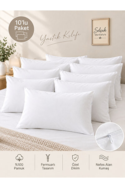 10 yastık kılıfı fermuarlı beyaz renk 50x70 pamuklu