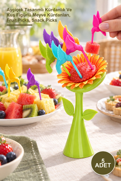 Yenilig 5-Piece Fruit Eating Set – Sunflower Design Toothpick Holder and Frui...