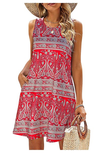 Noonedibs Rochie de Vară Boho cu Flori și Buzunare, Lejeră, Lungime Până la G...