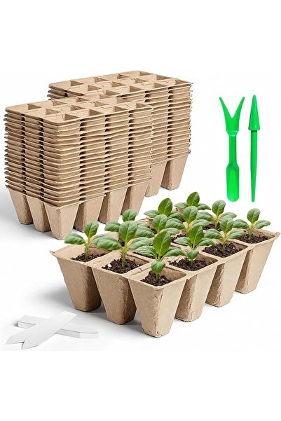 GENERAL 600 Cells Seed Starter Kit with 50 Biodegradable Peat Pots Trays, 12-...