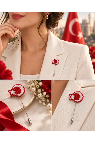 Trinkacollection Türk Bayrağı Ay Yıldız El Yapımı Boncuk Yaka İğnesi – Kadın ...