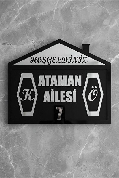 Kişiye Özel Modern Kapı İsimliği 20x25 cm Siyah Mdf&Gümüş Pleksi