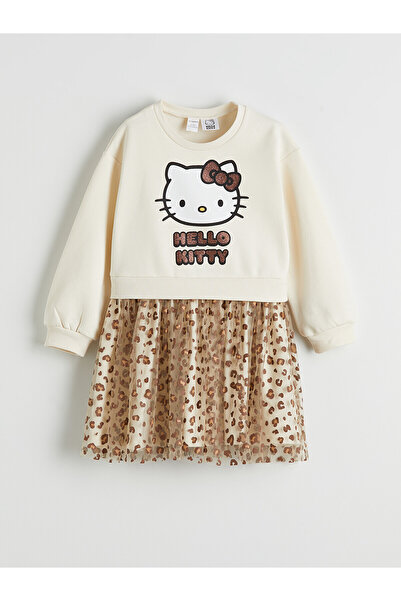 LC Waikiki فستان LCW Kids Ecru 3 Thread مطبوع بخطوط للفتيات من NEVAVM
