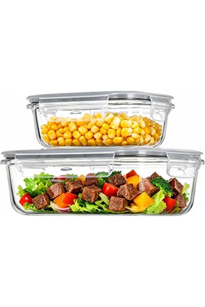 Vtopmart 2Pack Glass Containers Set for Food Storage, 1L + 370ml