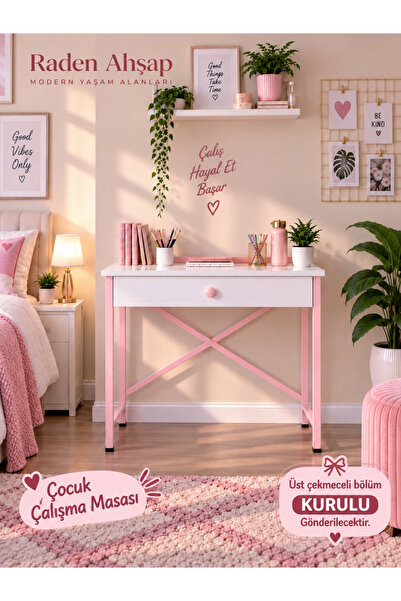 DOGANDEKOR BEYAZ PEMBE ÇALIŞMA MASASI ÇOCUK ODASI