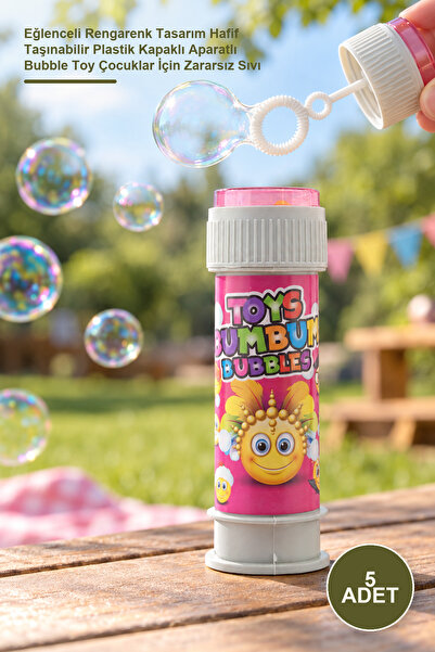 5 Adet Köpük Baloncuk Oyuncağı – Eğlenceli Rengarenk Tasarım Hafif Taşınabilir Plastik Kapaklı Aparatlı Bubble Toy Çocuklar İçin Zararsız Sıvı