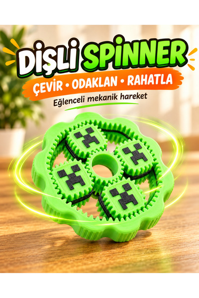Piksel Karakterli Kare Dişli Fidget Spinner – Hareketli 3D Baskı Stres Oyuncağı