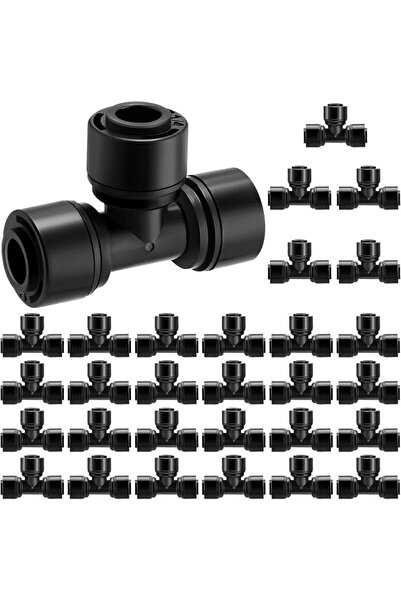 GENERAL Glooglitter 30 Pcs 1/4 Inch Drip Irrigation Tee Connectors, POM Black